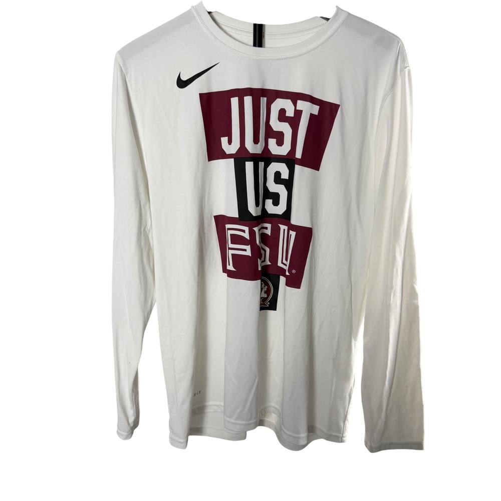 Nike FSU Florida State Seminoles Dri-FIT Long Sleeve Shirt Mens Large White
